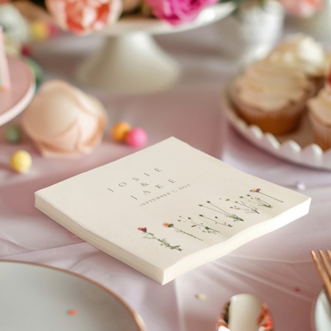 Serviette En Papier Fleurs sauvages modernes Naples (Modern and minimalist napkins featuring a beautiful wild flowers illustration.)