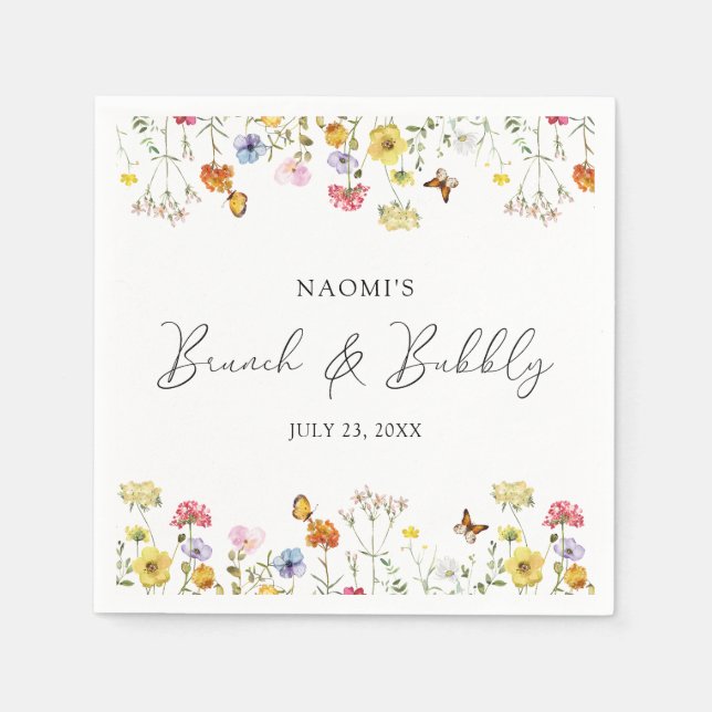 Serviette En Papier Fleurs Sauvages Papillons Bohème Brunch et Champag (Devant)