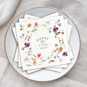 Serviette En Papier Fleurs sauvages pour 70e anniversaire, Floral Fémi