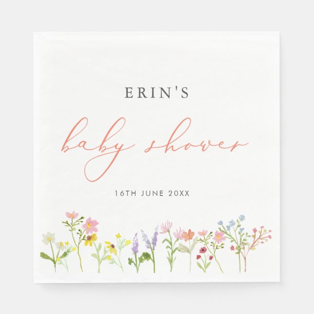 Serviette En Papier Fleurs sauvages rustiques Baby shower personnalisé (Devant)