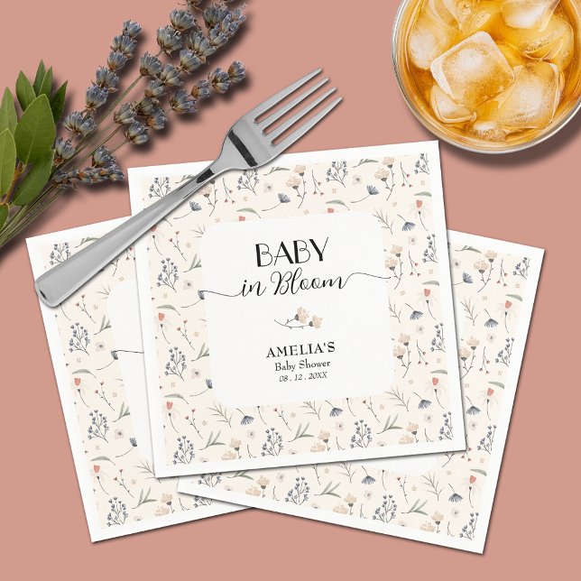 Serviette En Papier Fleurs sauvages sur le Baby shower ivoirien (Baby in Bloom wildflowers on ivory baby shower napkins)
