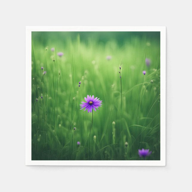Serviette En Papier Fleurs sauvages Violets En Terrain Vert (Devant)
