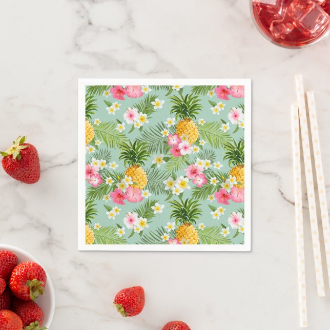 Serviette En Papier Fleurs tropicales et ananas (En situation)
