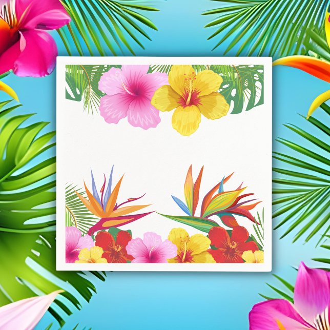 Serviette En Papier Fleurs Tropicales Personnalisées Fête Hibiscus (Créateur téléchargé)