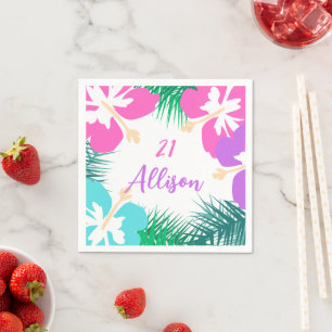 Serviette En Papier Fleurs tropicales roses 21 Fête d'anniversaire