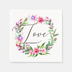 Serviette En Papier Fleurs tropicales roses à l'aquarelle. Mariage flo