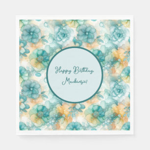 Serviette En Papier Fleurs turquoises et jaunes Illustration de l'encr