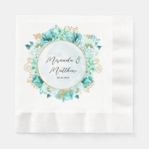 Serviette En Papier Fleurs vertes de menthe et Mariage de houillère d'