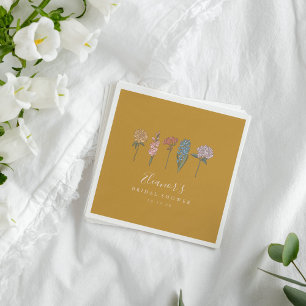 Serviette En Papier Fleurs Vintage Bohème Jaune Mariage Personnalisé