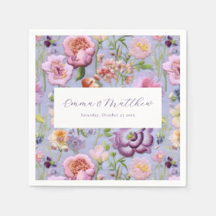 Serviette En Papier Fleurs Violettes Broderie Mariage