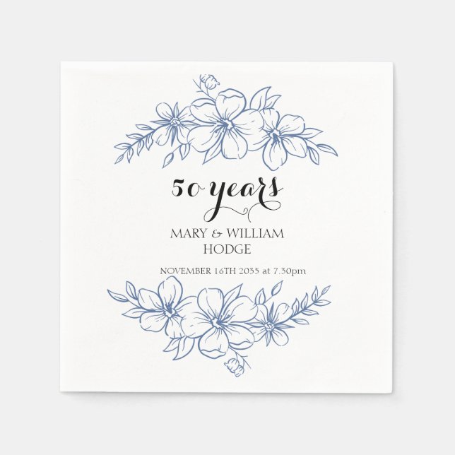 Serviette En Papier Fleurs violettes de lavande 50e anniversaire maria (Devant)