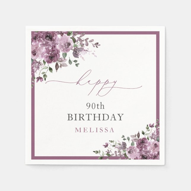 Serviette En Papier Fleurs violettes Élégantes N'Importe Quel Âge Fête (Devant)