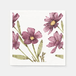 Serviette En Papier Fleurs Violettes et Feuillage à l'Aquarelle Peints