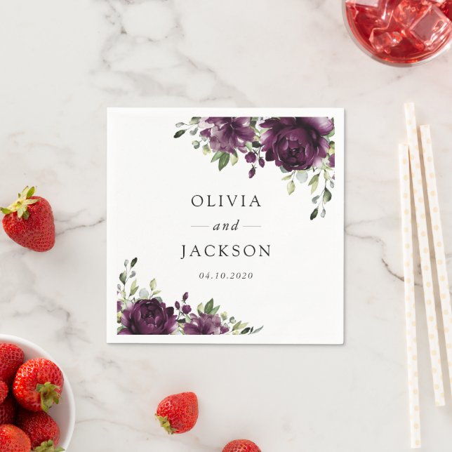 Serviette En Papier Fleurs violettes, Fleurs de prunes, Boho, Mariage  (En situation)