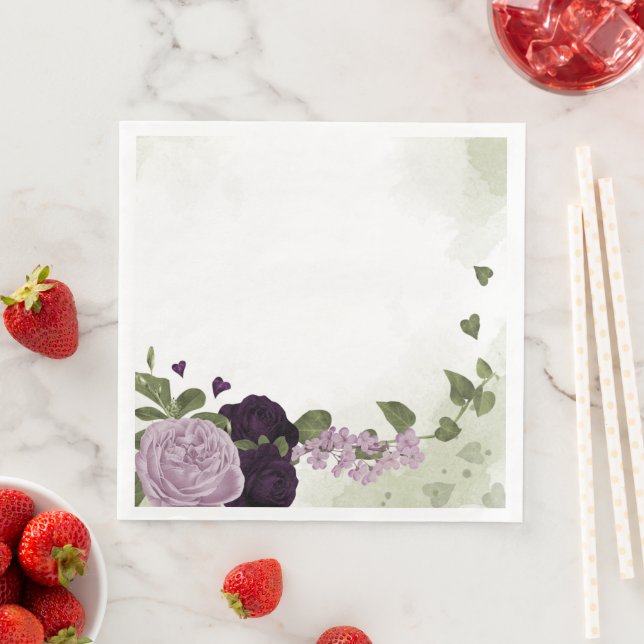 Serviette En Papier Fleurs violettes profondes et légères verdure (En situation)