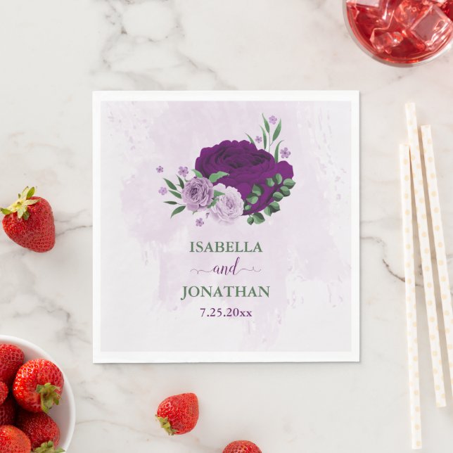 Serviette En Papier Fleurs violettes romantiques verdure mariage (En situation)