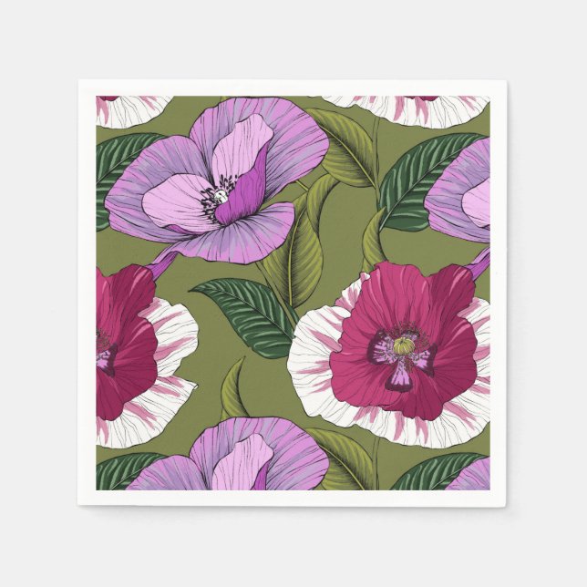 Serviette En Papier Fleurs violettes roses vertes de Garden Party (Devant)