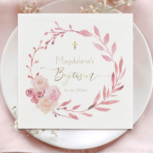 Serviette En Papier fleurs wreath Baptême