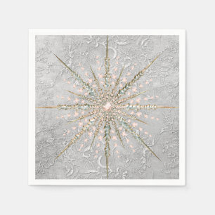 Serviette En Papier Flocon de neige argenté rose élégant vintage hiver