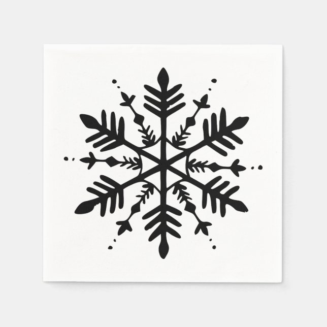 Serviette En Papier Flocon de neige graphique minimaliste noir et blan (Devant)