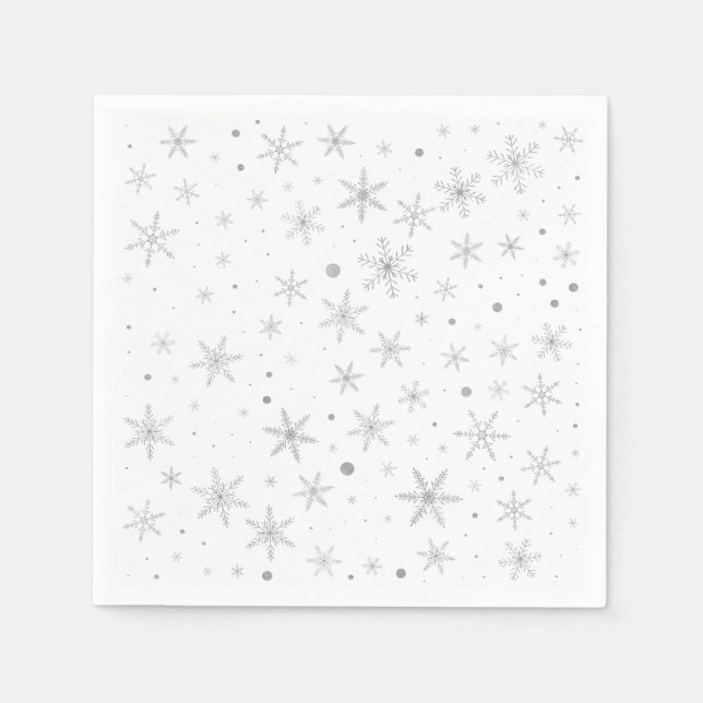 Serviette En Papier Flocon de neige Twinkle -gris argenté et blanc- (Devant)