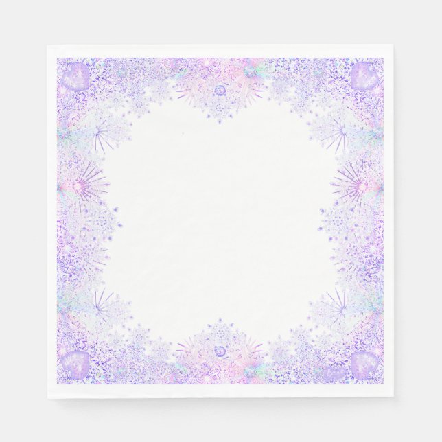 Serviette En Papier flocon de neige violet clair et coeur étincelant (Devant)