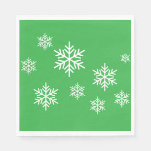 Serviette En Papier Flocons de neige blancs élégants sur un vert de fê
