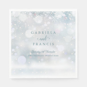 Serviette En Papier Flocons de Neige de Mariage d'Hiver Écriture Éléga