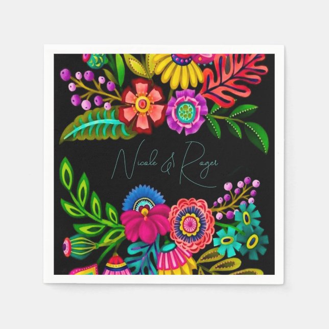 Serviette En Papier Flora coloré mexicain Mariage (Devant)