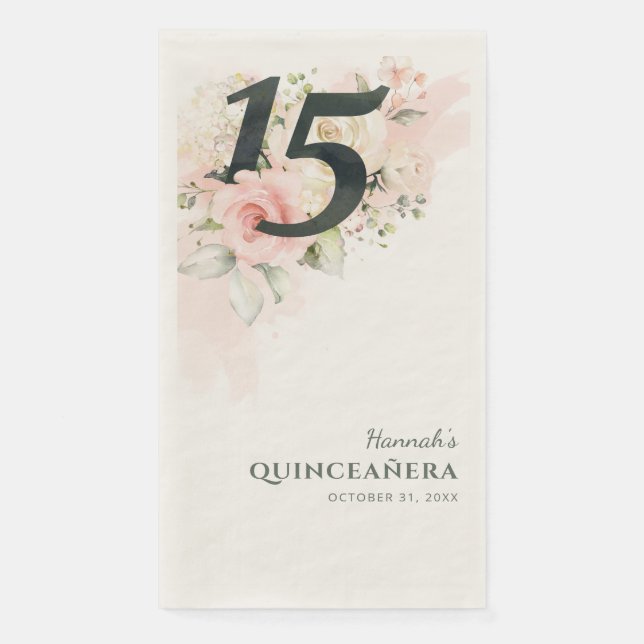 Serviette En Papier Floral 15ème anniversaire Quinceanera rose (Devant)
