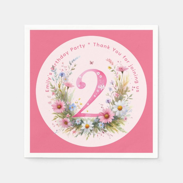 Serviette En Papier Floral 2e anniversaire Custom Deux fées princesse (Devant)