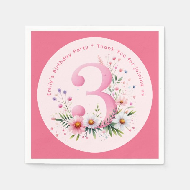 Serviette En Papier Floral 3e anniversaire Custom Trois fées princesse (Devant)