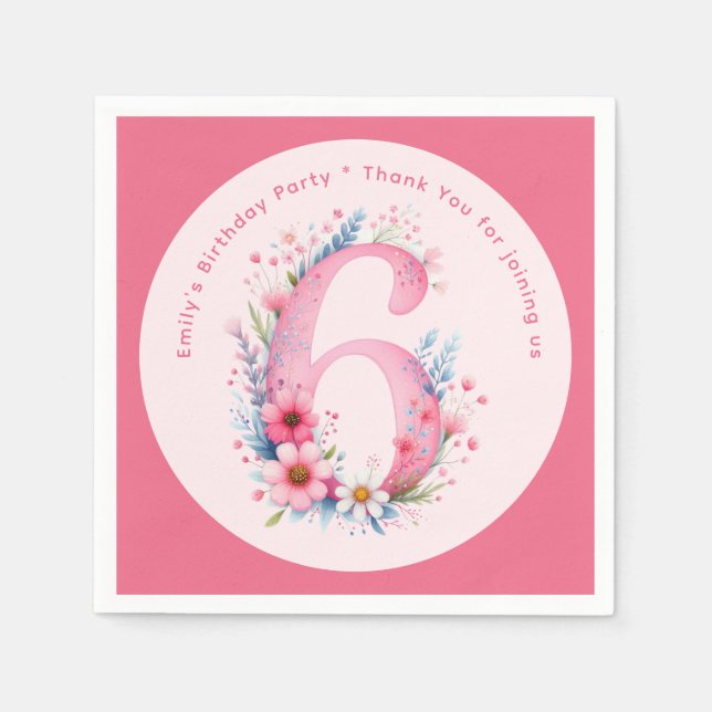 Serviette En Papier Floral 6e anniversaire Custom Six Fairy Princesse (Devant)