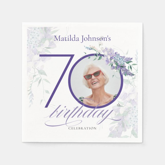 Serviette En Papier Floral 70e anniversaire Purple Wisteria Photo pers (Devant)