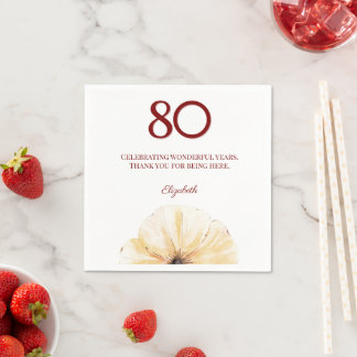 Serviette En Papier Floral 80th Birthday - Elegant Yellow Bloom Design