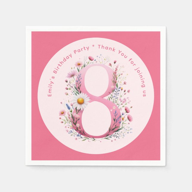 Serviette En Papier Floral 8e anniversaire Custom Huit fées princesse (Devant)