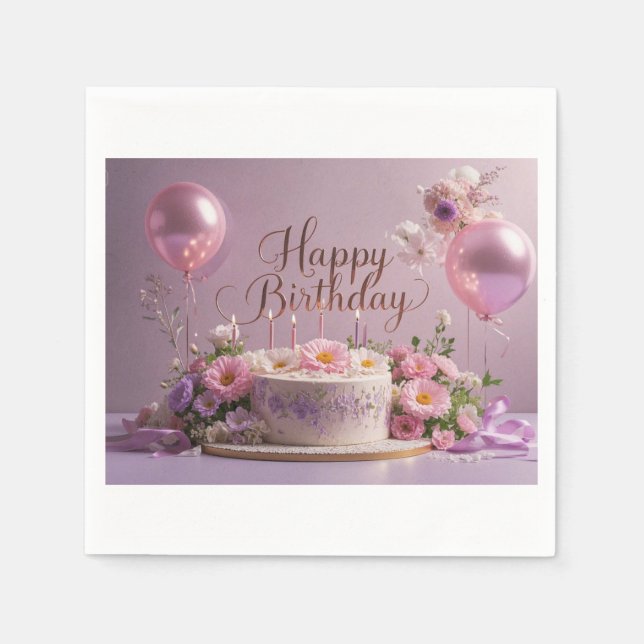 Serviette En Papier Floral anniversaire luxueux élégant extravagant (Devant)