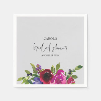 Serviette en papier floral aquarelle gris perle
