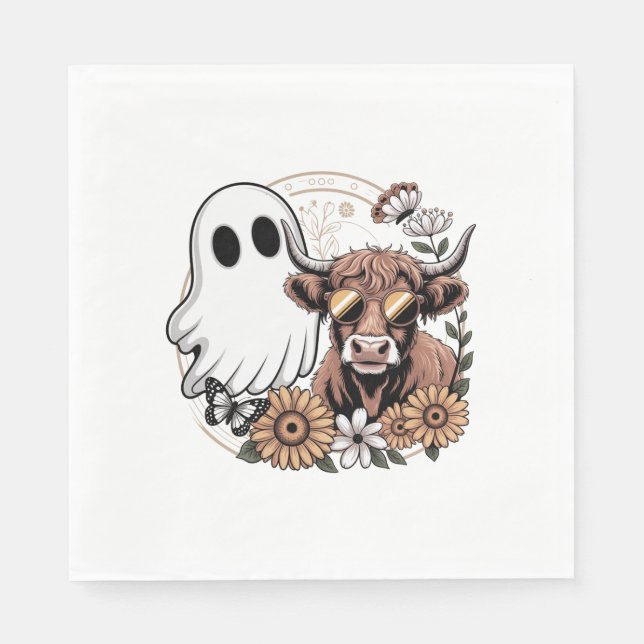 Serviette En Papier Floral Automne Highland Cow Ghost (Devant)