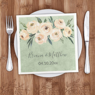 Serviette En Papier Floral Beige Blush Sage Vert Mariage
