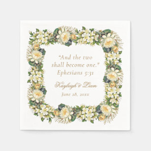 Serviette En Papier Floral blanc Bible Verse Mariage chrétien