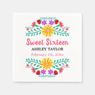 Serviette En Papier Floral blanc et rose Sweet sixteen mexicain de Fie