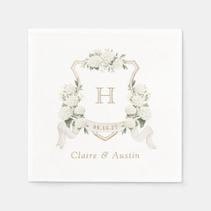 Serviette En Papier Floral Blanc Hydrangea Crest Mariage Monogramme
