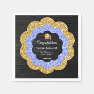 Serviette En Papier Floral Blue Gold Graduation Party