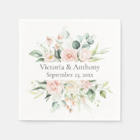 Floral Blush Nom Date Mariage Napkins