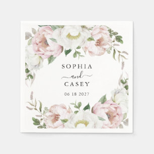 Serviette En Papier Floral Blush White Greenery Mariage personnalisé