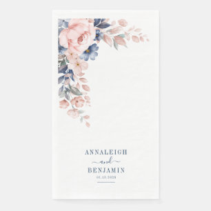 Serviette En Papier Floral Botanique Bleu Mariage de verdure