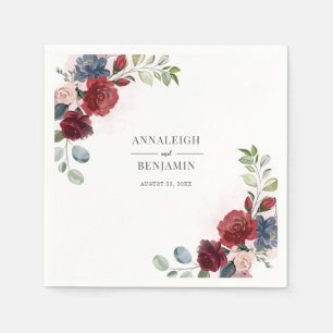 Serviette En Papier Floral Bourgogne Aquarelle Mariage de feuillage