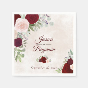 Serviette En Papier Floral Bourgogne rustique sur Mariage Rose Dusty