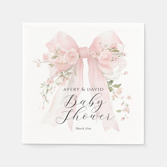 Serviette En Papier Floral Bow Elegant Flower Girl Baby Shower (Devant)